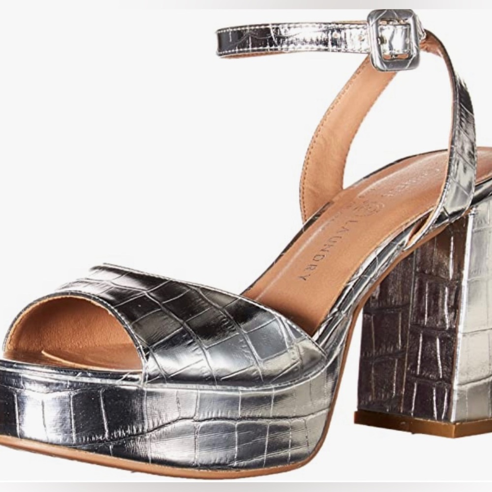 Chinese Laundry Silver Patent Croc Platform Heeled Sandals